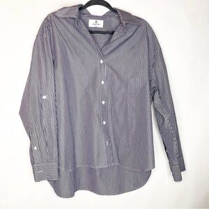 Aritzia Babaton Striped Navy and White Button-Down Shirt
